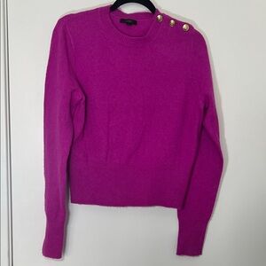 J. Crew Wool-Blend Magenta Sweater with Gold Button Details